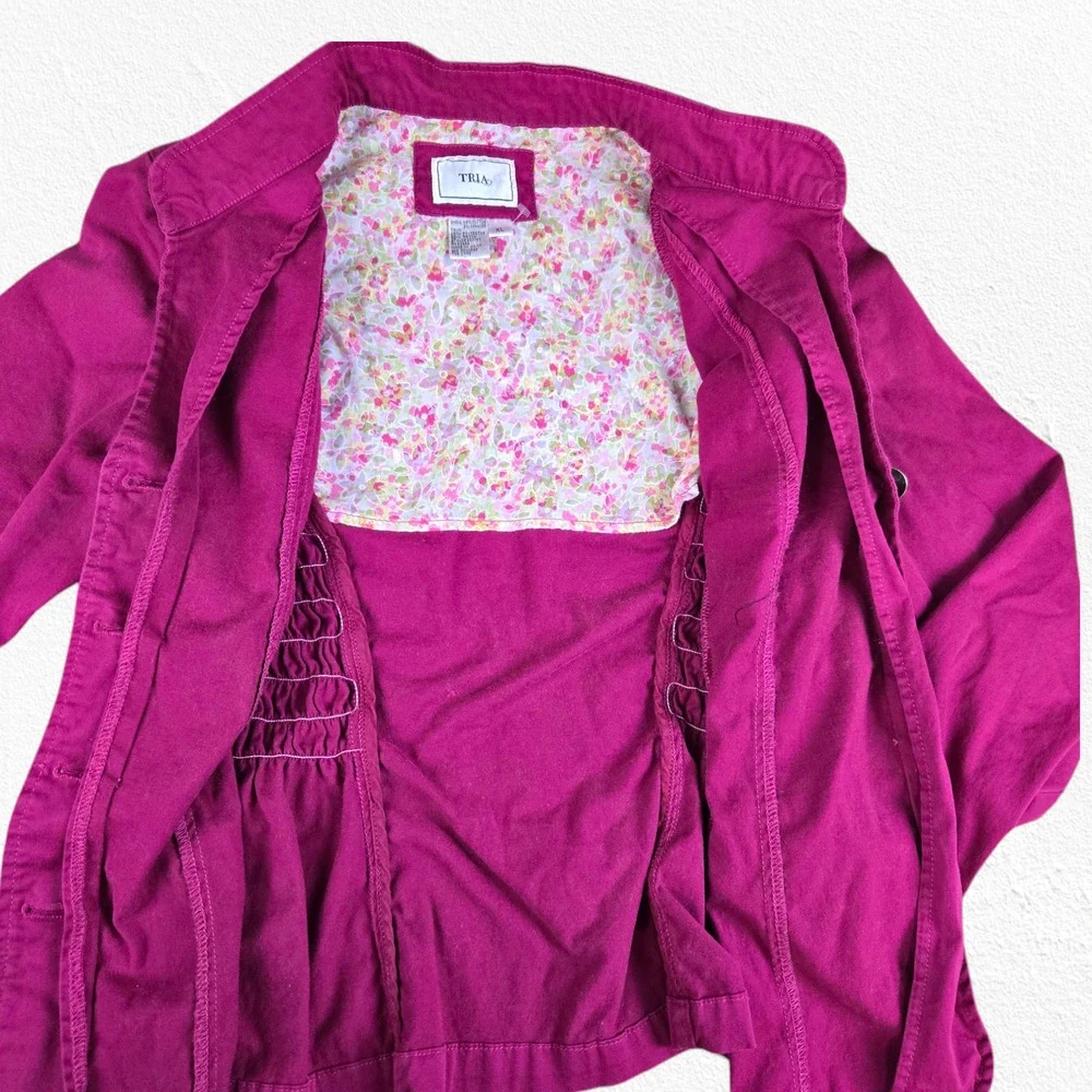 90s Vintage Magenta Pink Ruched Mandarin Collar Blazer Jacket Size Medium